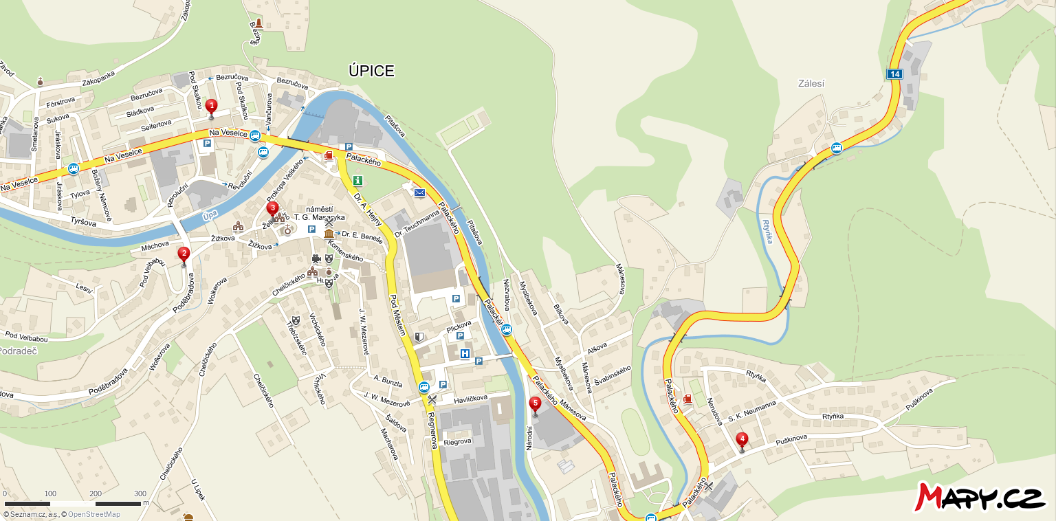Mapa kontejnerů na použité oblečení v Úpici