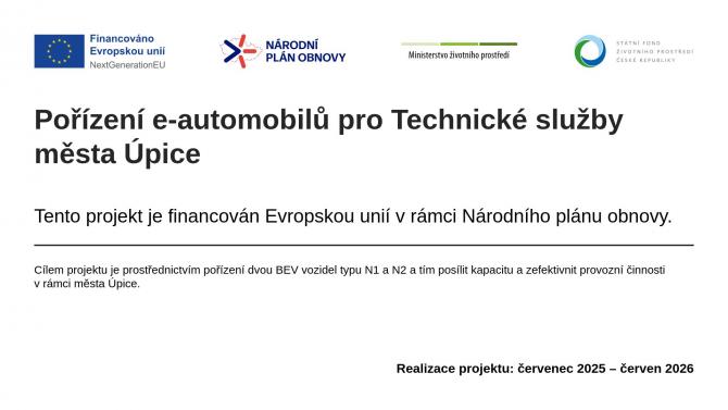 Pořízení e-automobilů pro Technické služby města Úpice - Plakát